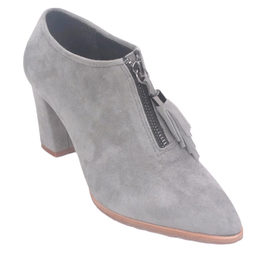 NEW! ALL BLACK Brand Lucretia Ankle Bootie Suede Front Tassel Zipper Gray Size 8